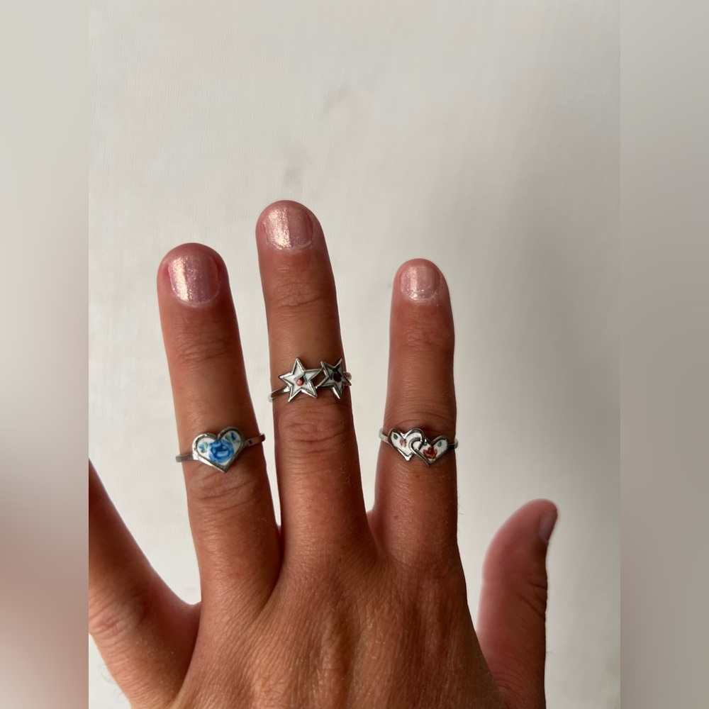 Silver Heart and Star Ring Set